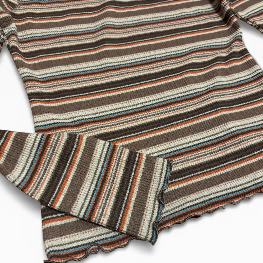 SO Multicolor Striped Long Sleeve Lettuce Trim Turtleneck Top - Picture 5 of 7